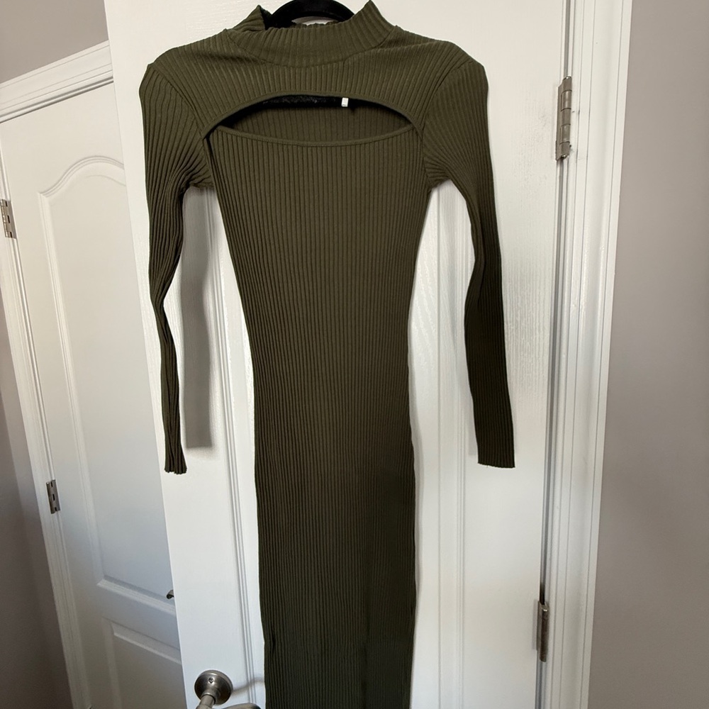 Zara Dark Green Ribbed Long Sleeve Dress